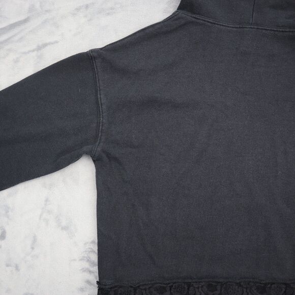 AC DC Sweatshirt Womens M Black Lace Trim Hem Drawstring Hoodie Activewear - Picture 16 of 16